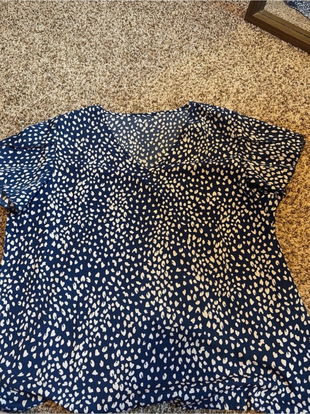SHEIN Navy and White Heart Dot V-Neck Blouse
